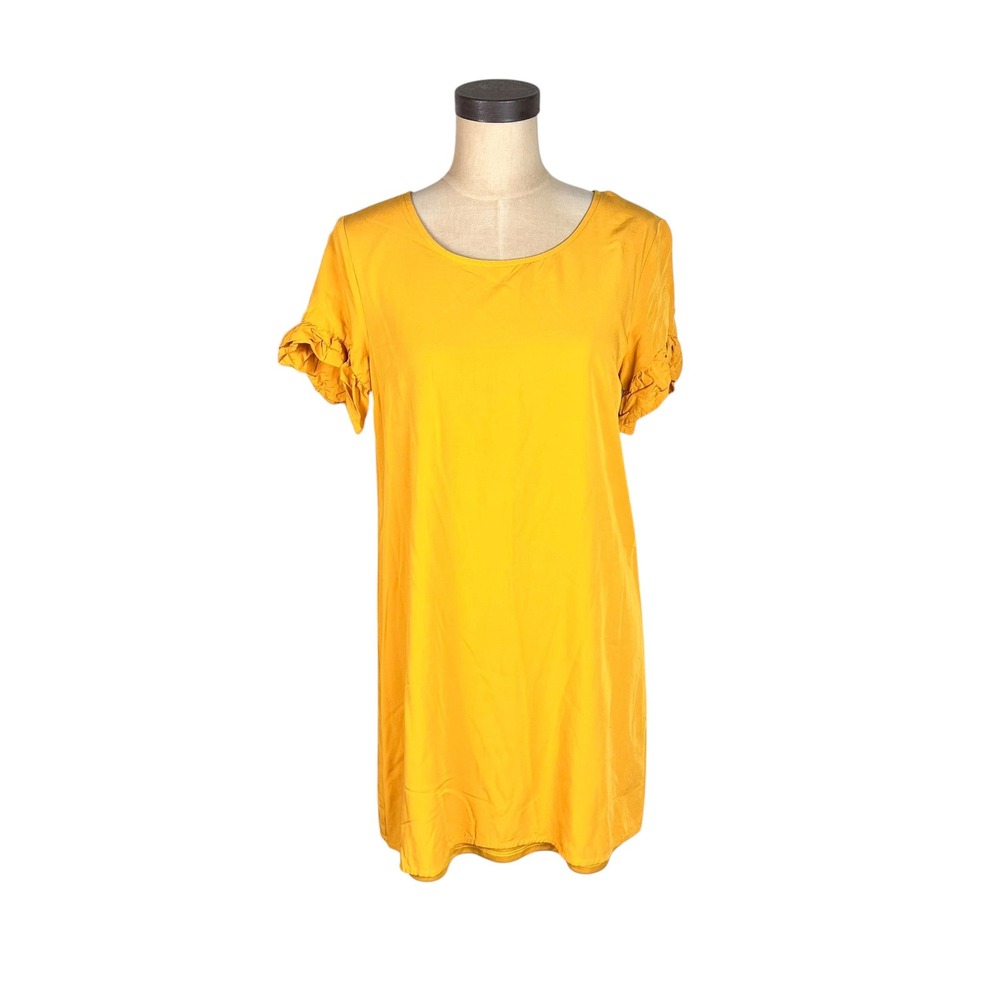 Rokoko Mustard Yellow Ruffle Sleeve Open Back Shift Dress Womens Small
